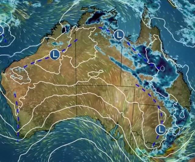Rain forecast due to the influence of the low pressure in Australia. Photo: BoM