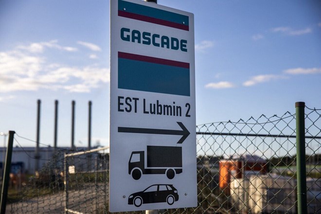Sign indicating the entrance to the landing point of the Nord Stream 2 gas pipeline in Lubmin, Germany. Photo: AFP