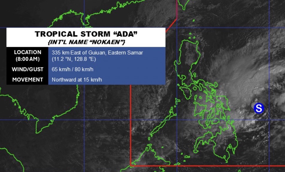 Typhoon NOKAEN is currently at about 11.2 degrees North latitude - 128.8 degrees East longitude, about 335km east of Samar (Philippines). Photo: PAGASA