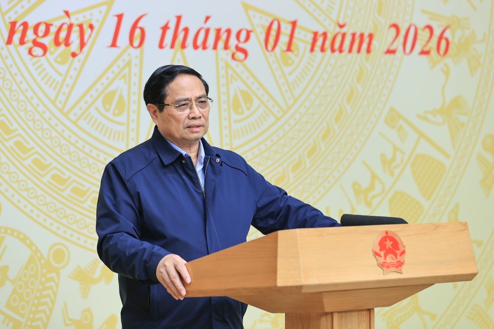 Politburo member, Prime Minister Pham Minh Chinh delivers the concluding speech at the conference summarizing the Quang Trung Campaign. Photo VGP/Nhat Bac