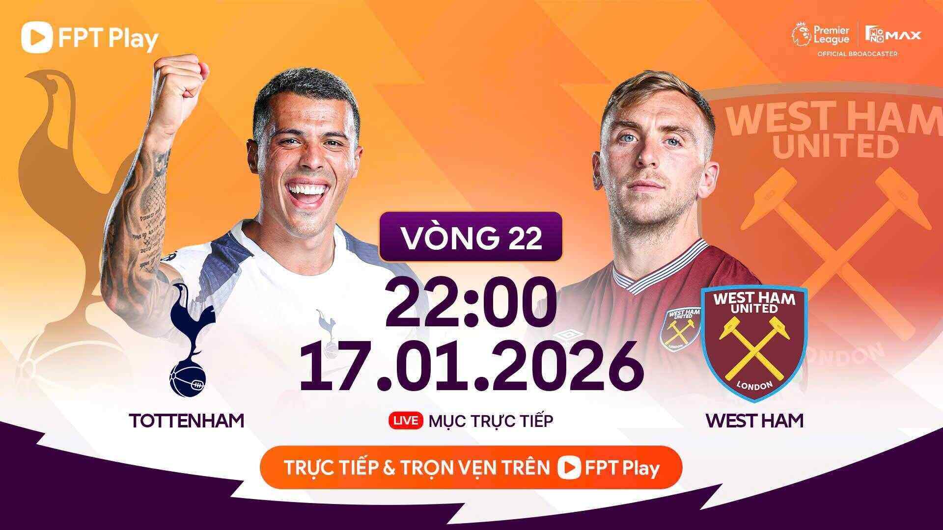 Tottenham vs. West Ham in the Premier League. Graphics: FPT Play