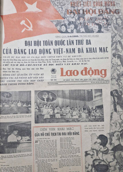 Bao Lao Dong ra so 795, ngay 6.9.1960 dua tin ve Dai hoi Dai bieu toan quoc lan thu III da khai mac. Anh: Thu Giang  