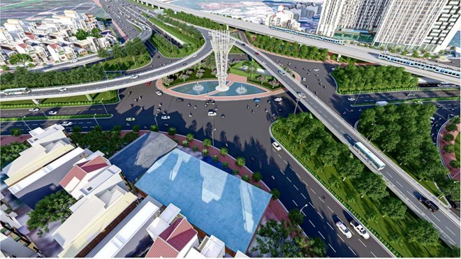 Perspective of the Thu Thiem - Long Thanh airport railway line running through An Phu intersection. Photo: Ho Chi Minh City Department of Construction