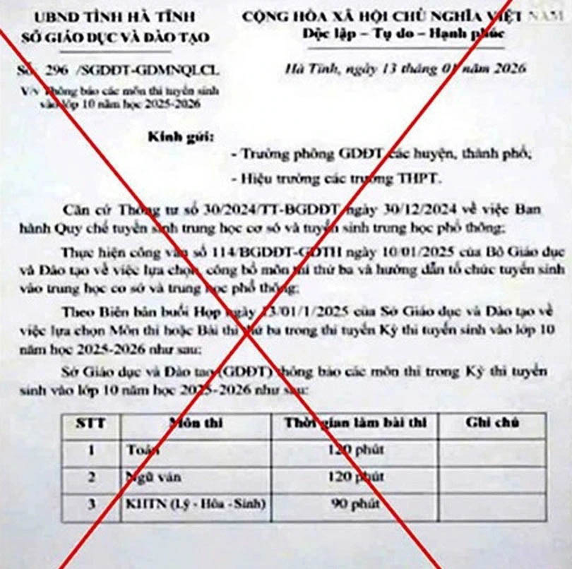 Fake document announcing enrollment into 10th grade in Ha Tinh. Photo: Hoang Anh.