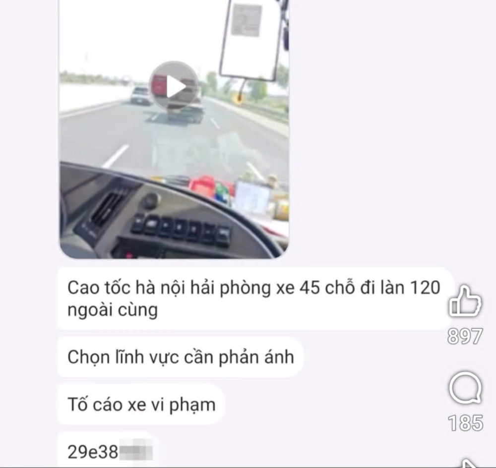 Hình ảnh người dân phản ánh đến fanpage Cục Cảnh sát giao thông. Ảnh chụp màn hình. 