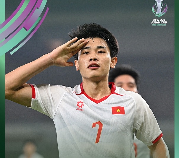 Dinh Bac currently has 3 goals at the 2026 AFC U23 Championship, only 1 goal behind the leading player. Photo: AFC