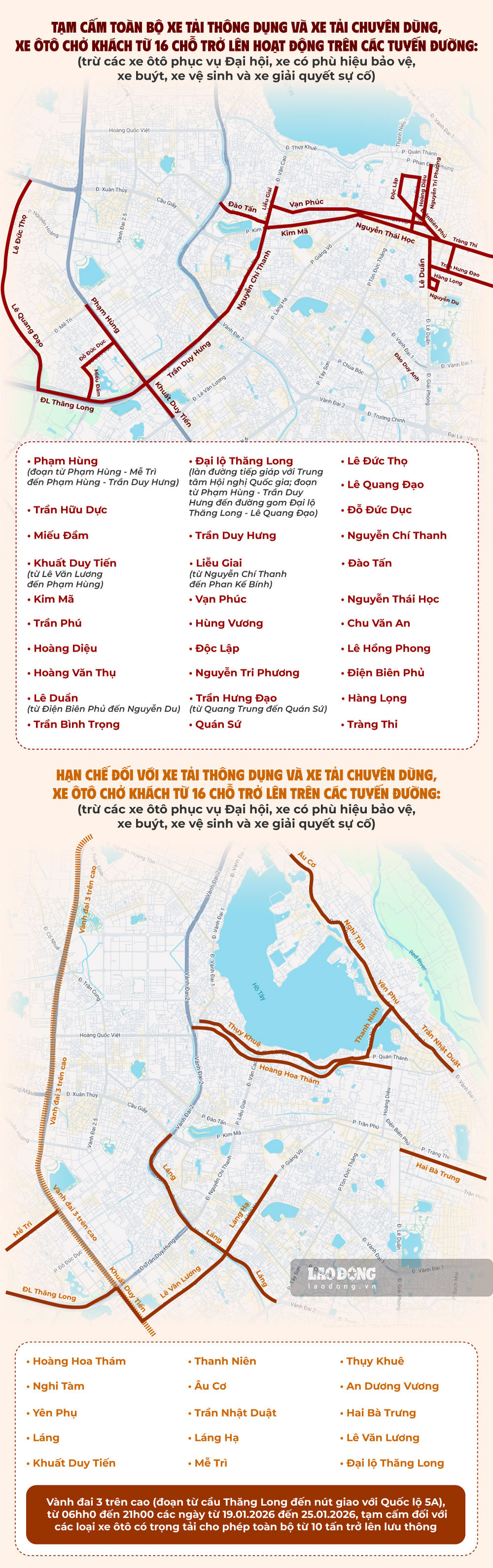 Chi tiet lich cam duong, phan luong giao thong phuc vu Dai hoi XIV cua Dang. Do hoa: Tuan Anh