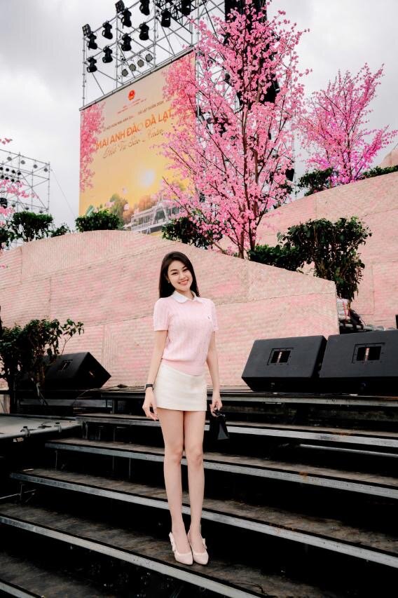 Runner-up Duong Ngoc Anh appears at the 2026 Cherry Blossom Festival in Da Lat