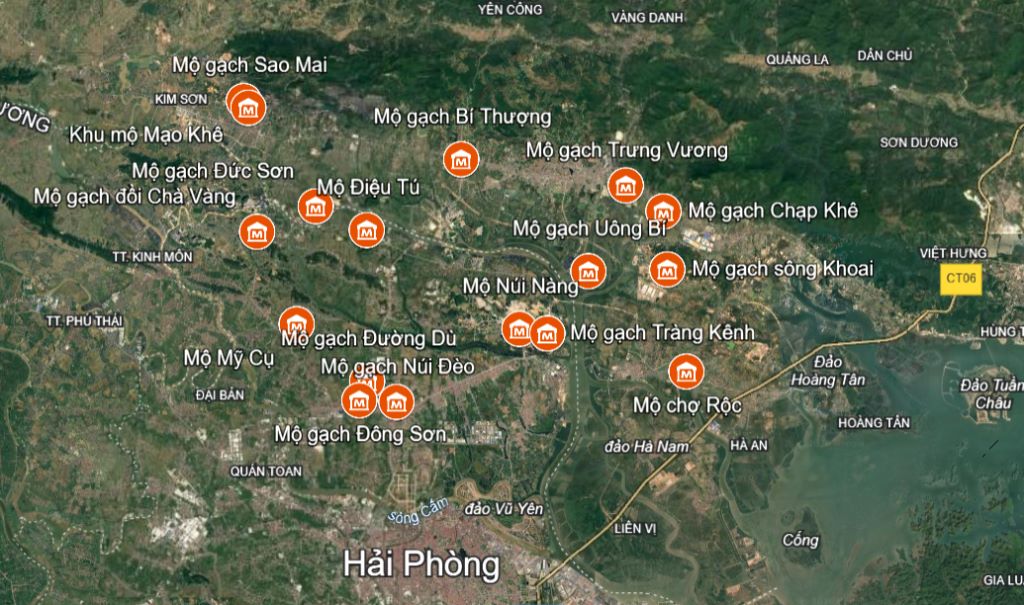 Ban do vi tri phan bo cac dau tich mo co gach da duoc dieu tra khai quat tai luu vuc song Bach Dang (Anh do nhom khao co cung cap).