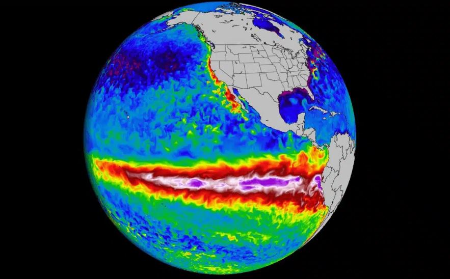 Du lieu ve tinh cho thay di thuong nhiet be mat phu hop voi El Nino dang hinh thanh tren Thai Binh Duong. Anh: NASA