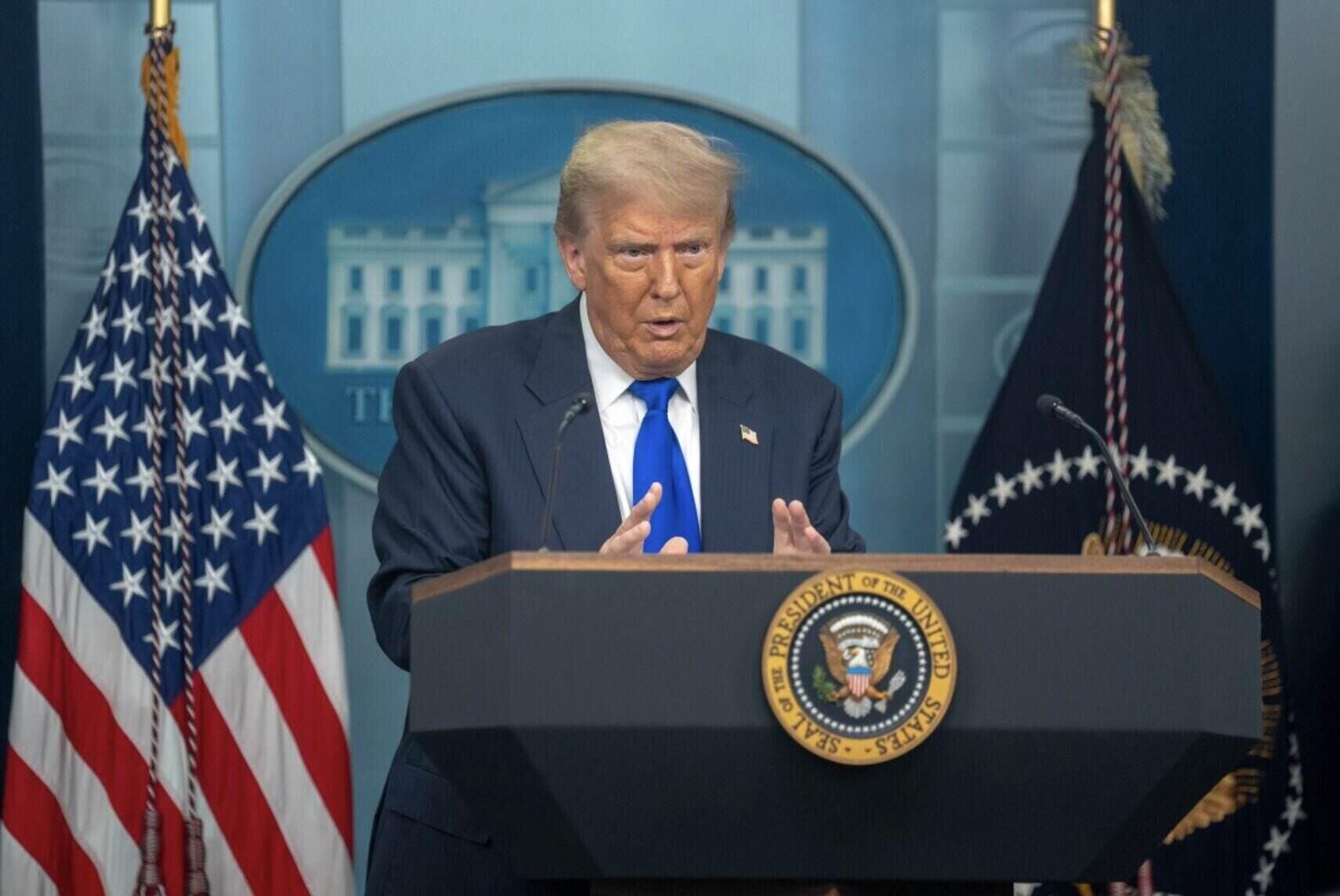 Mr. Trump speaks at a press conference at the White House. Photo: Xinhua