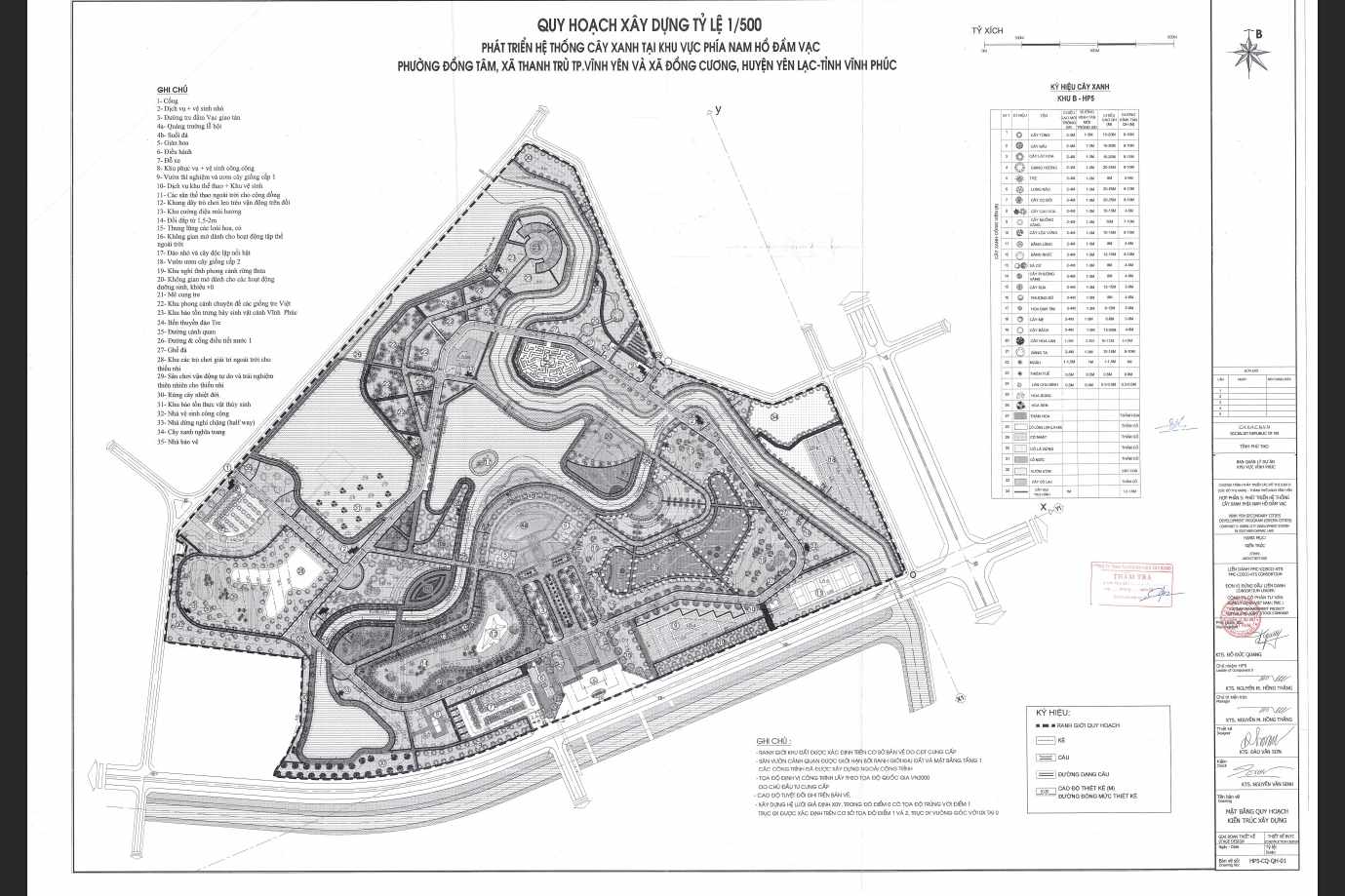 Quy hoach xay dung ty le 1/500 du an phat trien he thong cay xanh khu vuc phia Nam Dam Vac. Anh: Ho so thiet ke.