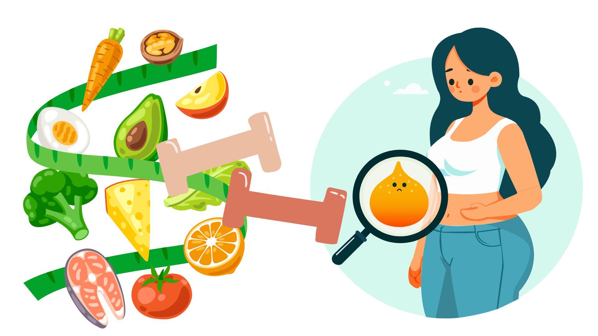 Los habitos alimenticios saludables y el ejercicio regular ayudan a reducir la grasa abdominal. Grafico: Thanh Thanh