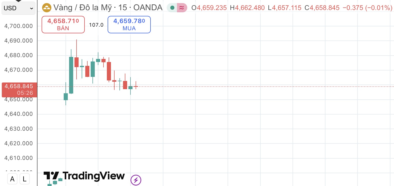 Gia vang the gioi ngay 19.1 da dat muc dinh 4.662,30 USD/ounce. Anh: Tradingview