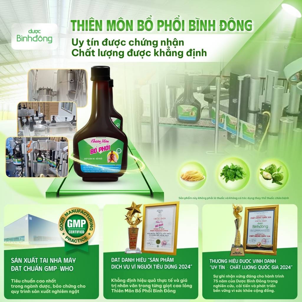 San pham Duoc Binh Dong duoc san xuat tai nha may dat chuan GMP - Thien Mon Bo Phoi san xuat tai nha may dat chuan GMP-WHO. Anh: Duoc Binh Dong