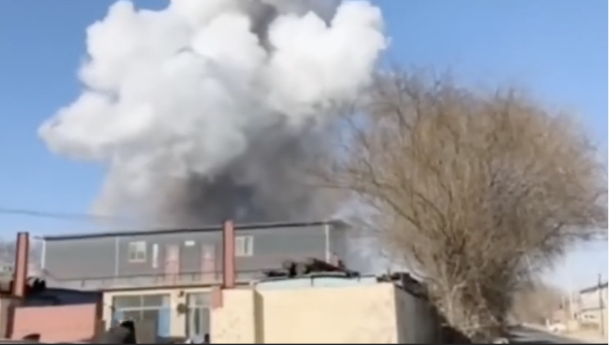 Smoke rises from the factory explosion in Inner Mongolia Autonomous Region, China. Photo: Xinhua