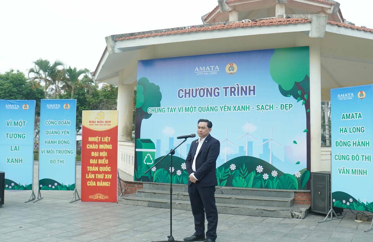 Ong Nguyen Van Nhan, Tong Giam doc Cong ty CP Do thi Amata Ha Long, phat bieu tai chuong trinh. Anh: Cong doan Quang Yen