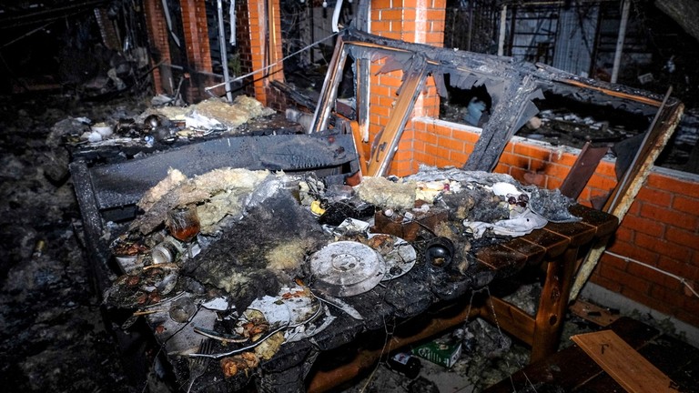 Coffee shop in Khorly, Kherson, burned down after a Ukrainian raid. Photo: Sputnik