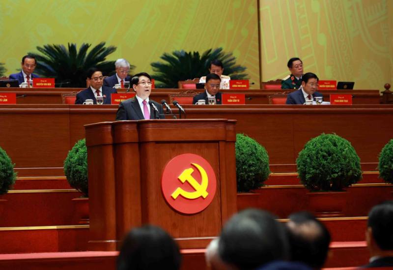 Chu tich nuoc Luong Cuong trinh bay dien van khai mac. Anh: TTXVN