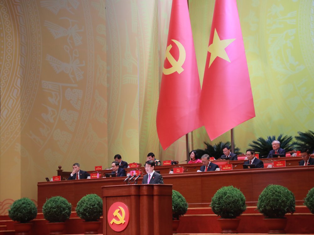 Uy vien Bo Chinh tri, Chu tich nuoc Luong Cuong trinh bay dien van khai mac Dai hoi XIV cua Dang. Anh: Tran Vuong