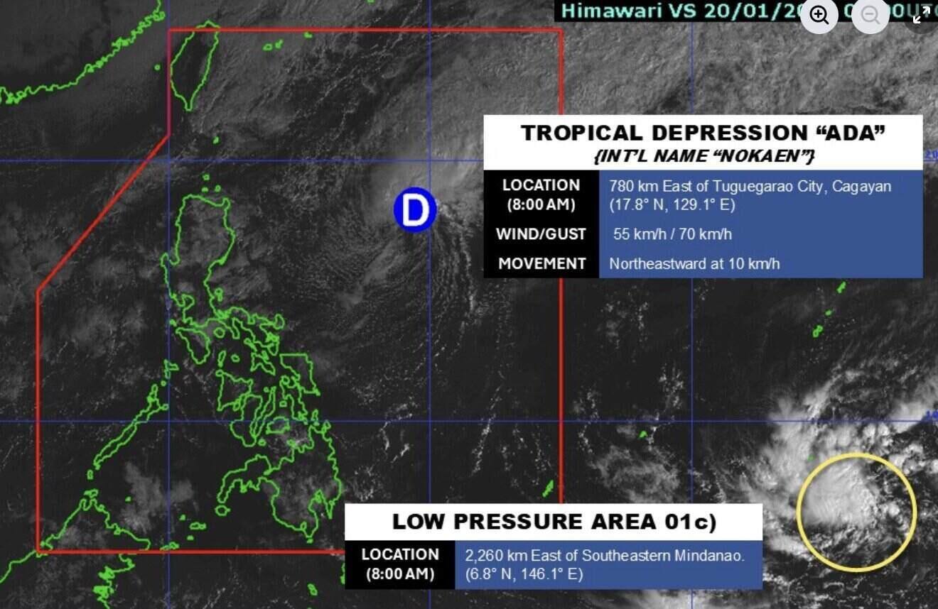 A new low pressure area formed on the morning of January 20th while tropical depression Ada has not yet dissipated. Photo: PAGASA