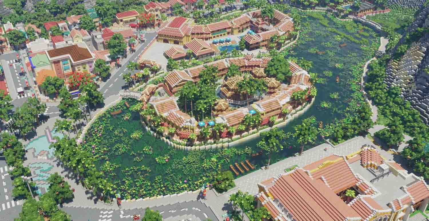 Khung canh ninh Binh duoc tai hien trong game Minecraft. Anh: Dinh Huy Tu