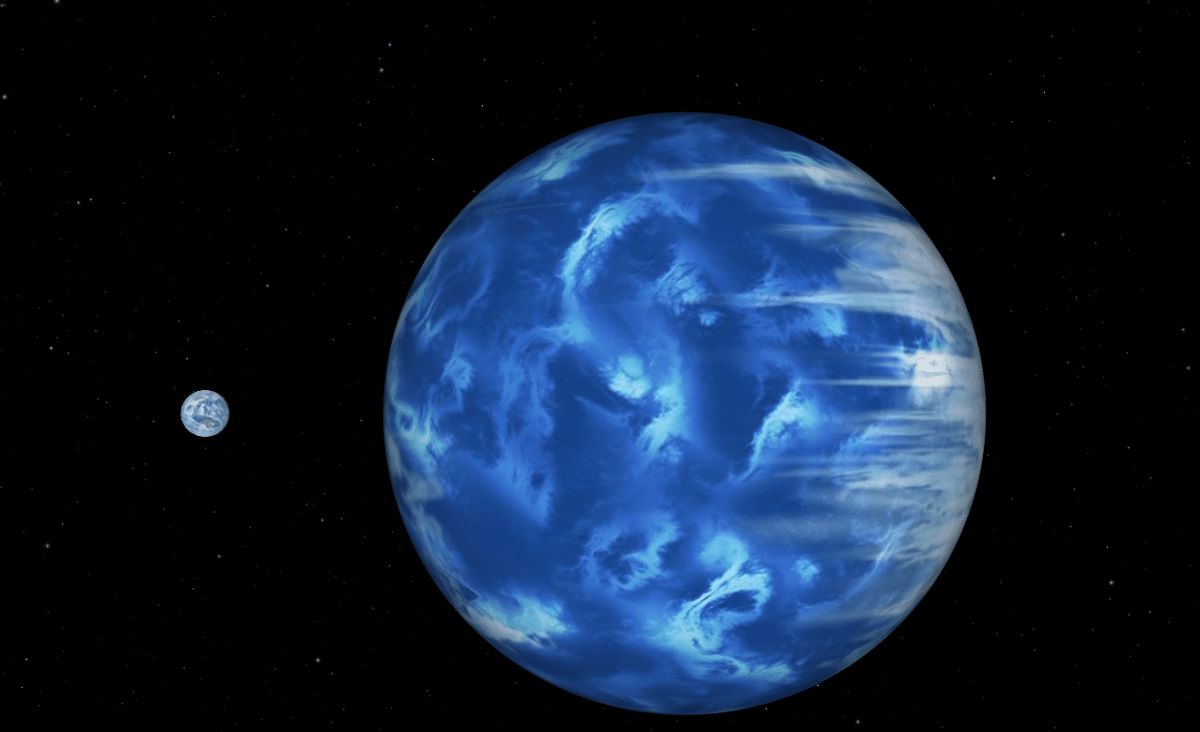 Earth and planet HD 189733b, where there is glass rain and wind up to 8,700 km/h. Photo: NASA