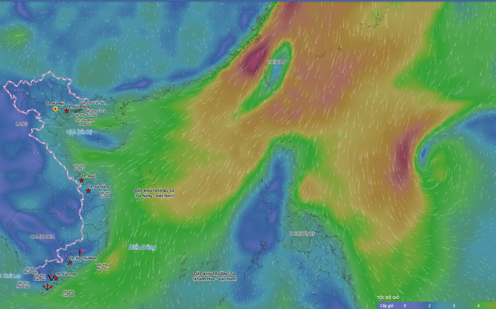 찬 공기는 많은 해역에서 불리한 날씨를 유발합니다. 출처: 베트남 재해 감시 시스템