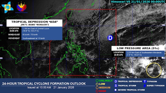 Update on the location of the tropical depression - predecessor of Typhoon Nokaen; and the newly formed depression outside the Philippine Responsibility Area. Photo: PAGASA