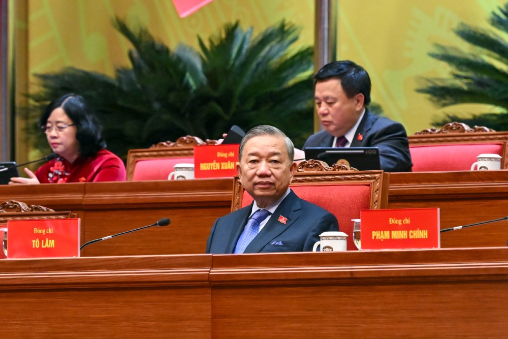 General Secretary To Lam at the discussion session in the hall on the Documents of the 14th Party Congress on the morning of January 21. Photo: Duy Linh