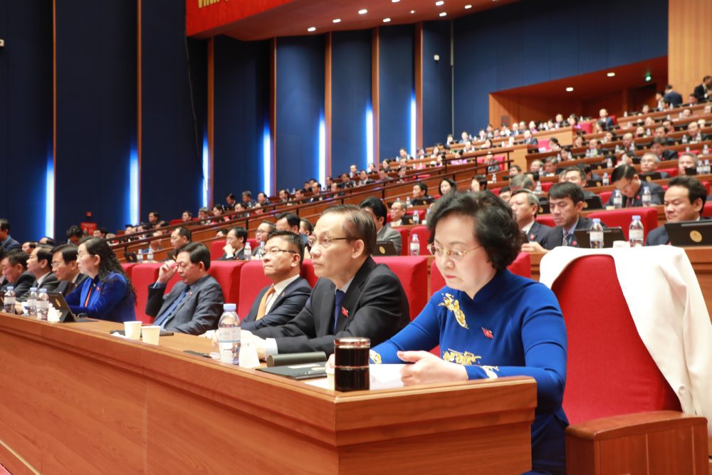 Cac dai bieu tai phien thao luan ve cac van kien Dai hoi XIV cua Dang. Anh: Tran Vuong