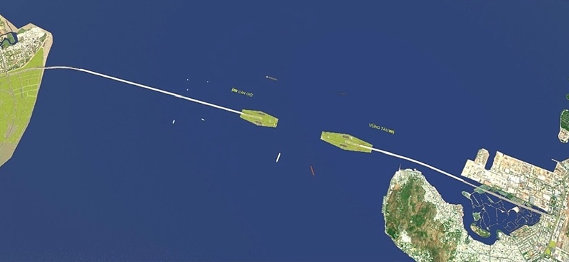 Design plan for the Can Gio - Vung Tau sea route with underground tunnel section under the sea. Photo: Ho Chi Minh City Department of Construction
