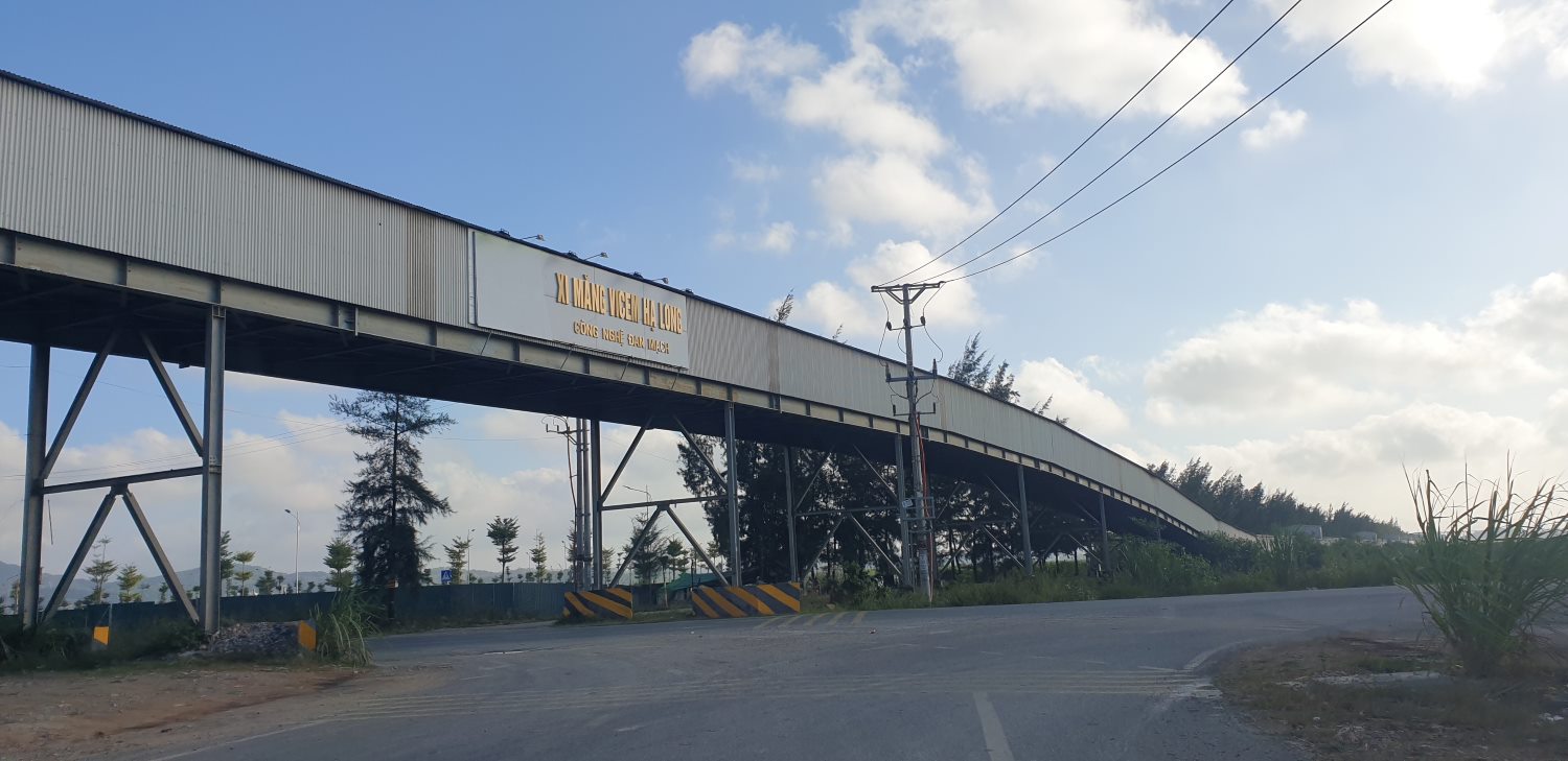 He thong bang tai cua Nha may xi mang Ha Long tu dat lien xuyen qua rung ngap man ra giua vinh Cua Luc. Anh: Nguyen Hung