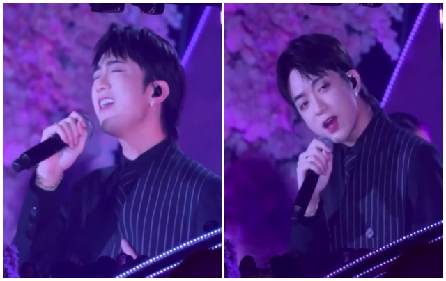 Nam ca si Soobin Hoang Son hat trong dam cuoi cua A hau Phuong Nhi va con trai ti phu. Anh chup man hinh.