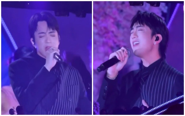 Nam ca si Soobin Hoang Son hat ca khuc “Dancing in the dark” trong dam cuoi cua A hau Phuong Nhi va doanh nhan Minh Hoang. Anh cat tu clip.