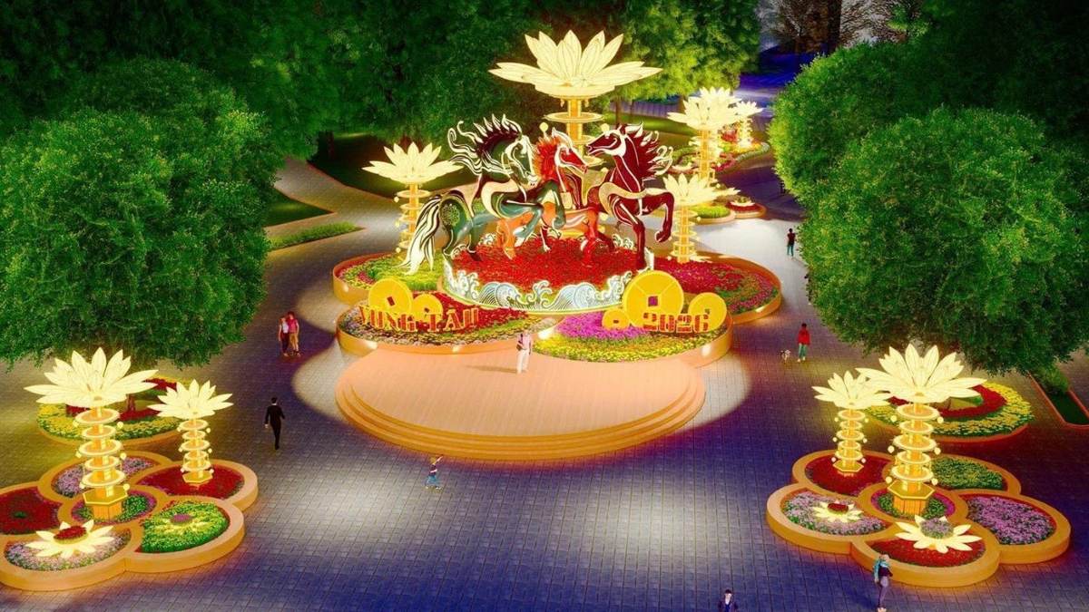 Escena principal de "Ma dao thanh cong" en el festival de flores de primavera en Vung Tau. Foto: UBVT