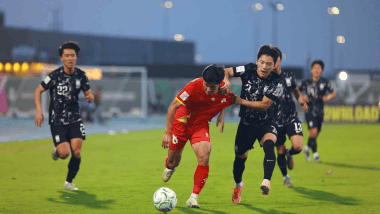 Le Vietnam U23 rencontre la Coree du Sud U23 lors du match pour la 3e place du Championnat d'Asie U23 2026. Photo: TV360