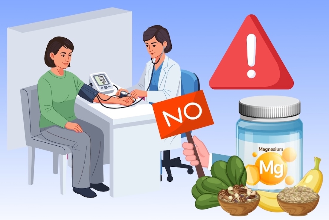 When should people with high blood pressure stop supplementing magnesium?