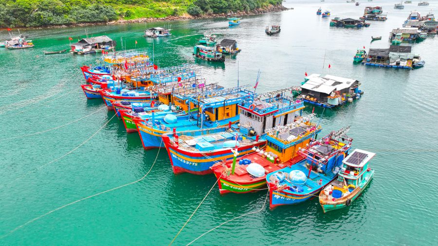 Fishing boats anchored in the sea area of Tho Chau special zone (An Giang). Photo: Phuong Vu