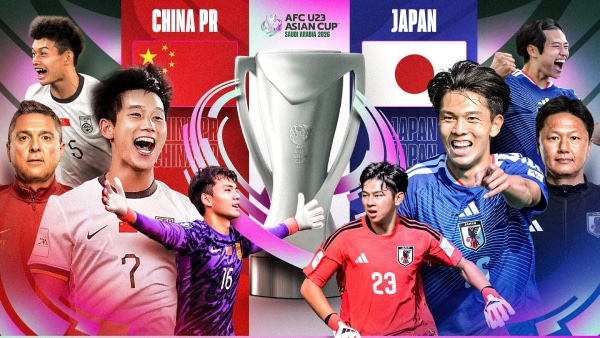 La sub-23 de China y la sub-23 de Japon se enfrentan en la final del Campeonato Asiatico Sub-23 de 2026. Foto; AFC