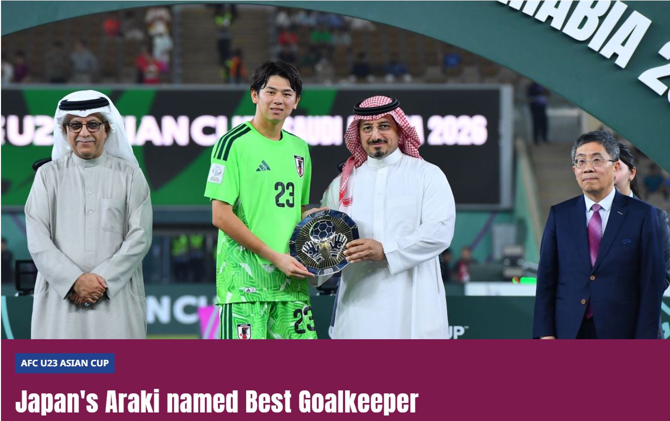 U23 Japan goalkeeper Rui Araki won the title of Best Goalkeeper at the 2026 AFC U23 Championship. Photo: AFC