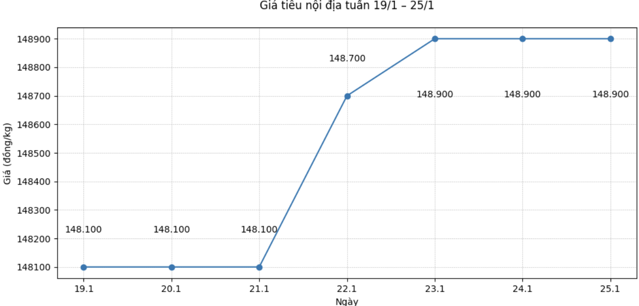 Xu huong dien bien gia tieu tuan tu ngay 19.1-25.1. Bieu do: Thanh Binh 