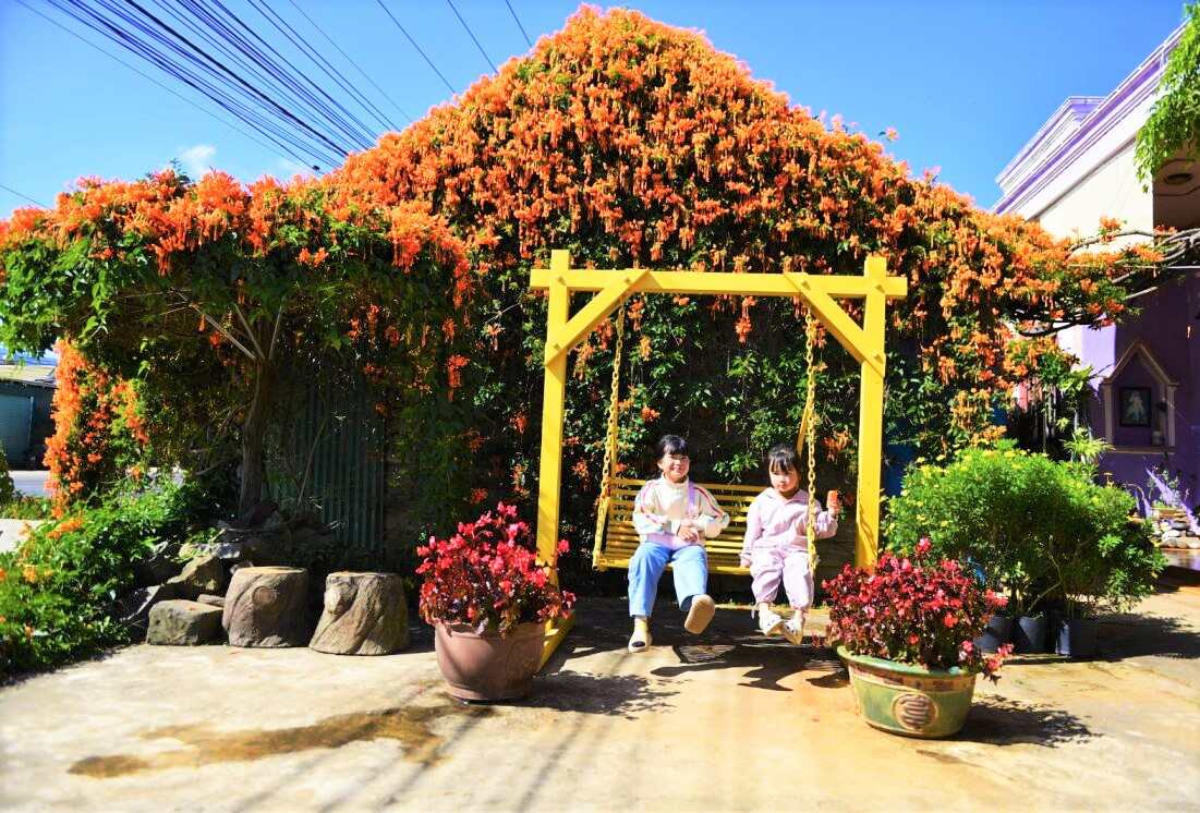 Ba Lanh bo tri them xich du de nguoi dan, du khach ghe tham quan, chup anh mien phi ben can nha phu kin hoa xac phao do ruc. Anh: Phuc Khanh 