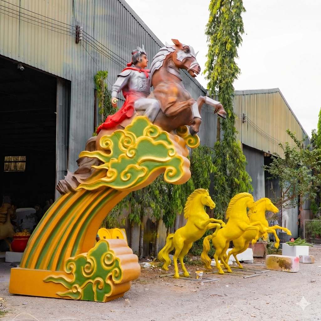 Linh vat mo phong Thanh Giong cuoi ngua bay ve troi. Anh: Minh Tam