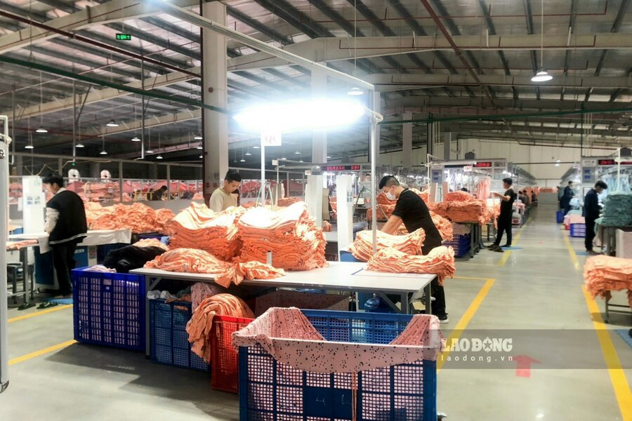 Cong nhan may lam viec tai Cong ty TNHH Sunrise Cong nghiep Viet Nam (KCN Cam Khe). Anh: To Cong.