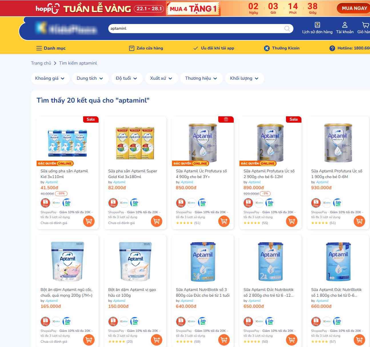 Ngay 26.1, sua Aptamil van ban tren cac trang mang nhung chu yeu la dong san pham cua Uc. Anh chup man hinh