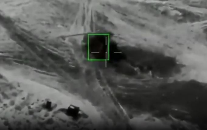 Russian UAV targets Ukrainian helicopter. Photo cut from video of the Russian Ministry of Defense