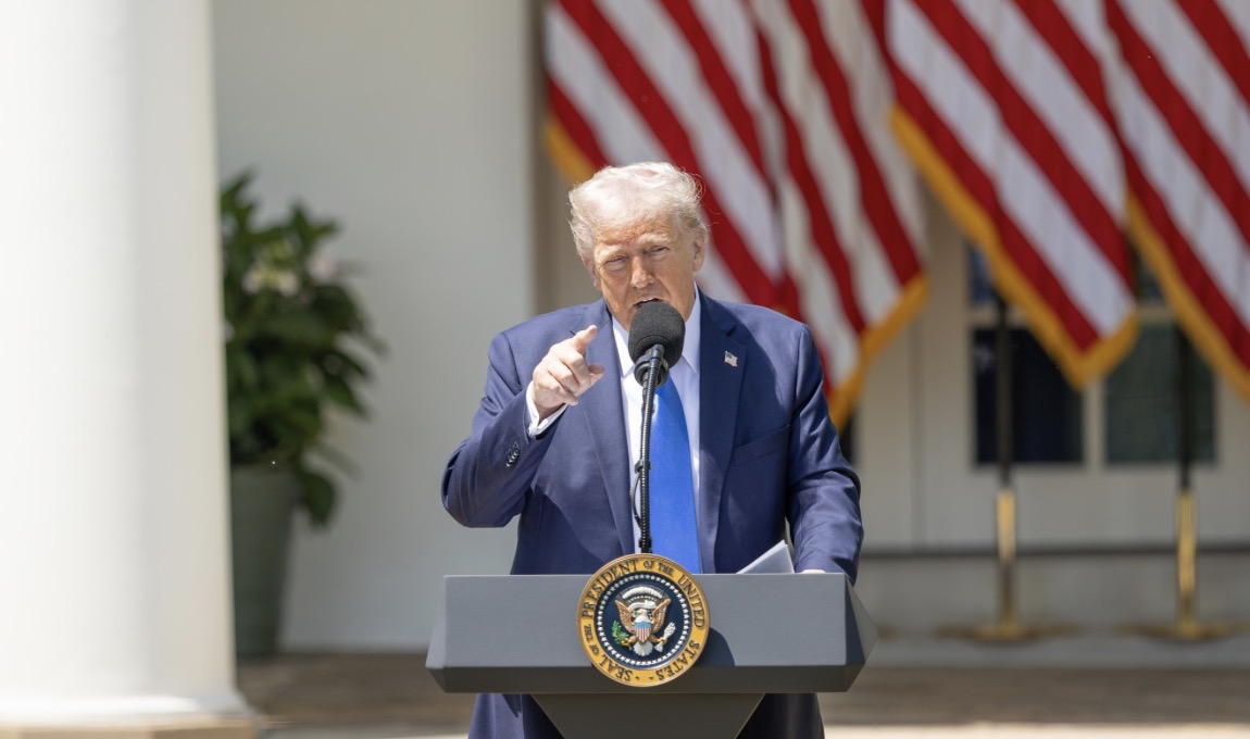 Mr. Trump speaks at an event at the White House. Photo: Xinhua