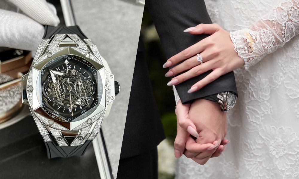 Chong Hoa hau Do Ha deo dong ho tien ti trong le cuoi. Anh: Cat tu video.