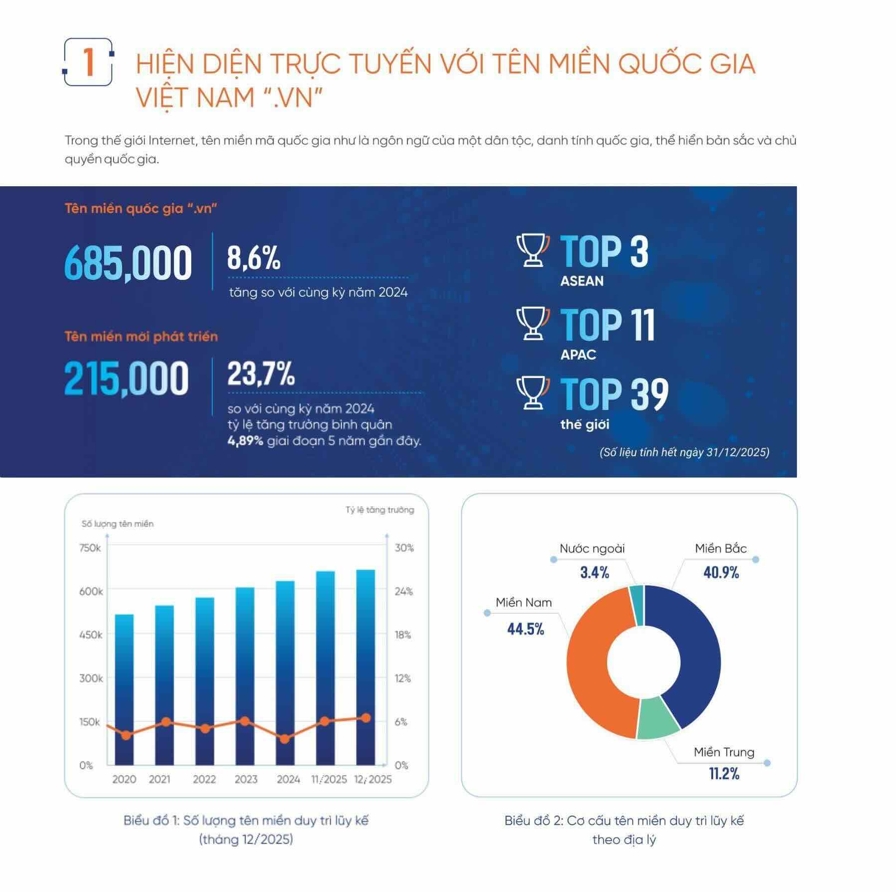 Tinh den cuoi nam 2025, Viet Nam ghi nhan khoang 685.000 ten mien quoc gia “.vn” dang hoat dong. Anh: Bo KHCN